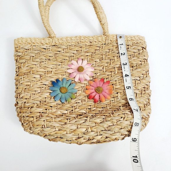 Basket weave purse floral straw hand held - Picture 6 of 8